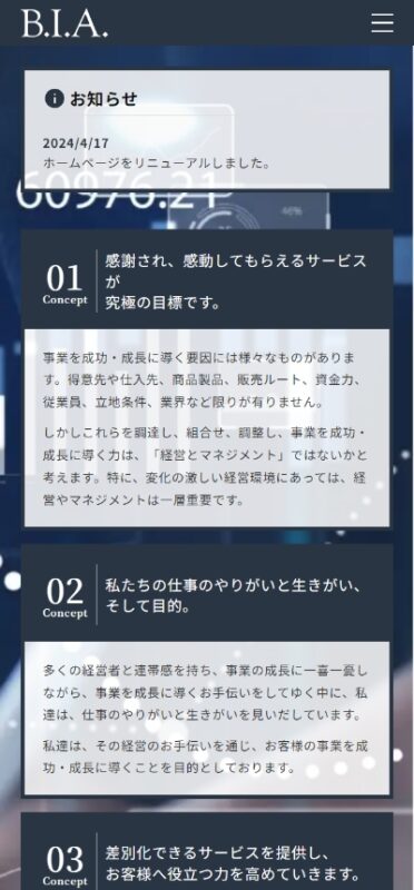 株式会社ビジネスインフォメーション アンド アドバイザー WEBサイト実績（スマートフォン版）